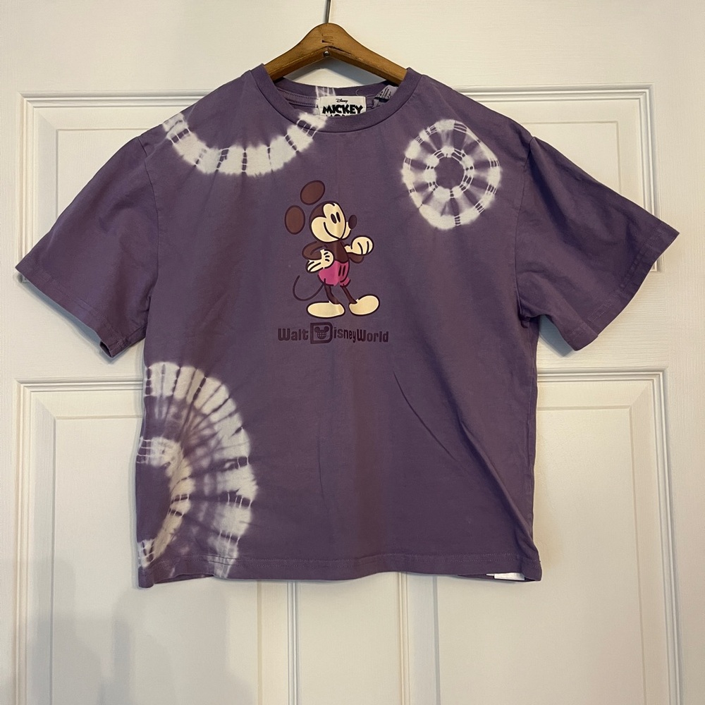 Disney Purple Tie-Dye Mickey Mouse Short Sleeve Crop Tee